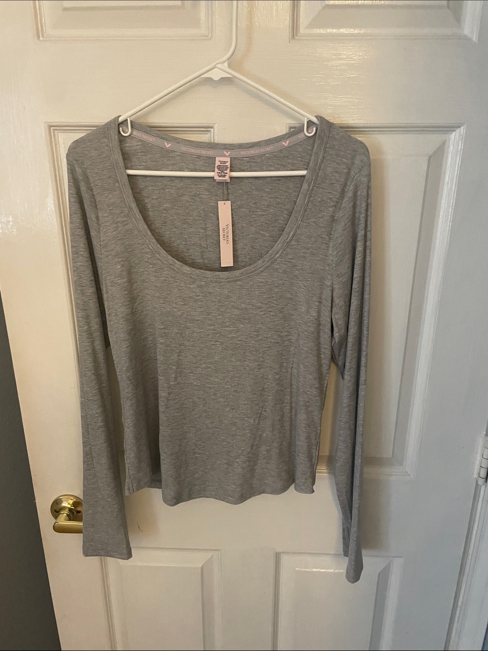 Victoria's Secret Gray Scoop Neck Long Sleeve Top